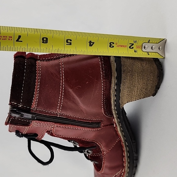 Josef Seibel Kingfisher Red Wine Leather Lace Up Ankle Boots Faux Fur Size 39 - Picture 16 of 16